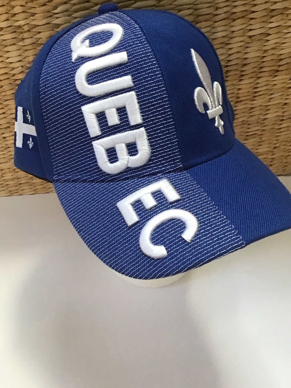 Quebec Canada Bright Blue Wool Blend Fleur de Lis Unisex Baseball Cap NWT